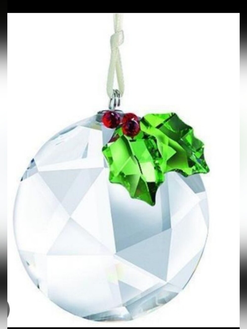 Swarovski Holly Crystal Holiday Ornament with Green Holly and Red Berries